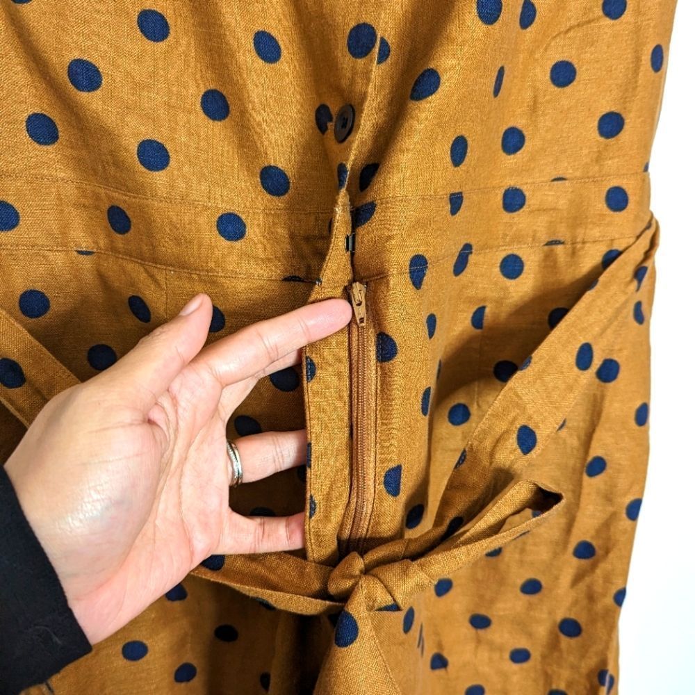 Boden Evie Collar Linen Polka Dot Jumpsuit Brown Navy 16 18 - Picture 7 of 13